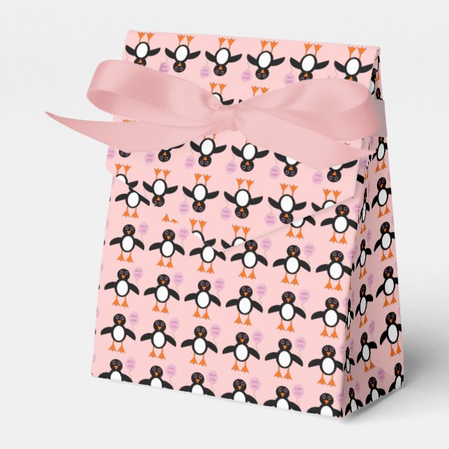 Cute Pink Baby Girl Penguin Favour Box (Front Side)