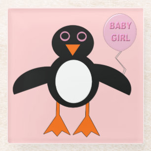 Cute Pink Baby Girl Penguin Glass Coaster