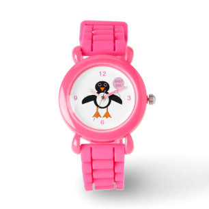 Cute Pink Baby Girl Penguin Glitter Watch