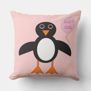 Cute Pink Baby Girl Penguin Outdoor Pillow