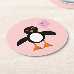 Cute Pink Baby Girl Penguin Paper Coasters