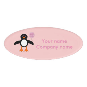 Cute Pink Baby Girl Penguin Personalised Name Tag