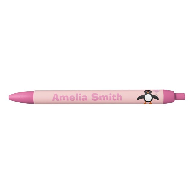 Cute Pink Baby Girl Penguin Personalised Pen (Front)