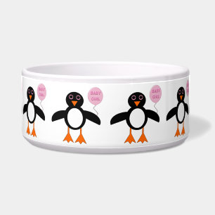 Cute Pink Baby Girl Penguin Pet Bowl
