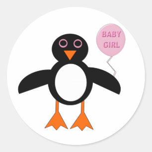 Cute Pink Baby Girl Penguin Stickers