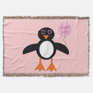 Cute Pink Baby Girl Penguin Throw Blanket