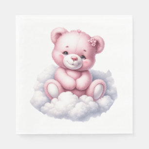 CUTE PINK BABY GIRL TEDDY BEAR ON A CLOUD NAPKIN