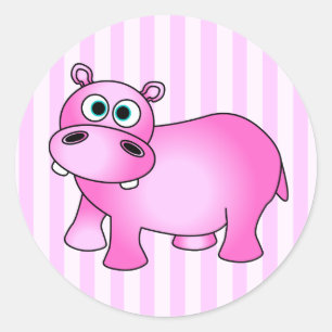 Cute Pink Baby Hippo Striped Stickers