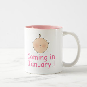 Cute Pink Baby In January Announcement Two-Tone Coffee Mug