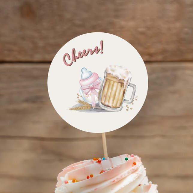 Cute Pink Baby Milk Bottle Beer Diaper Party Classic Round Sticker (Cute Pink Baby Milk Bottle Beer Diaper Party Classic Round Sticker)