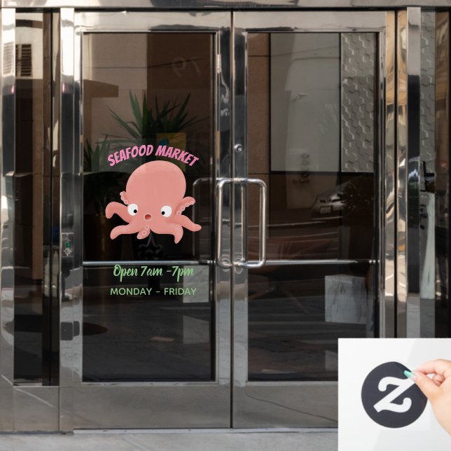 Cute pink baby octopus cartoon humour (Office Door)