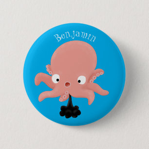 Cute pink baby octopus cartoon humour 6 cm round badge