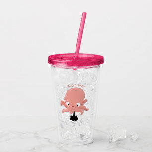 Cute pink baby octopus cartoon humour acrylic tumbler