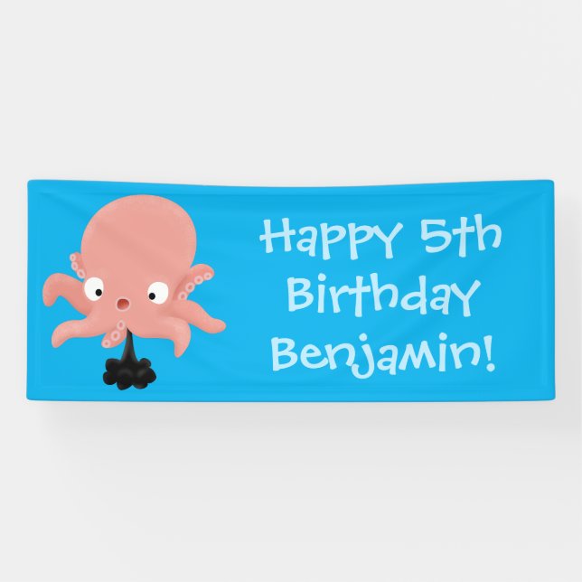 Cute pink baby octopus cartoon humour banner (Horizontal)