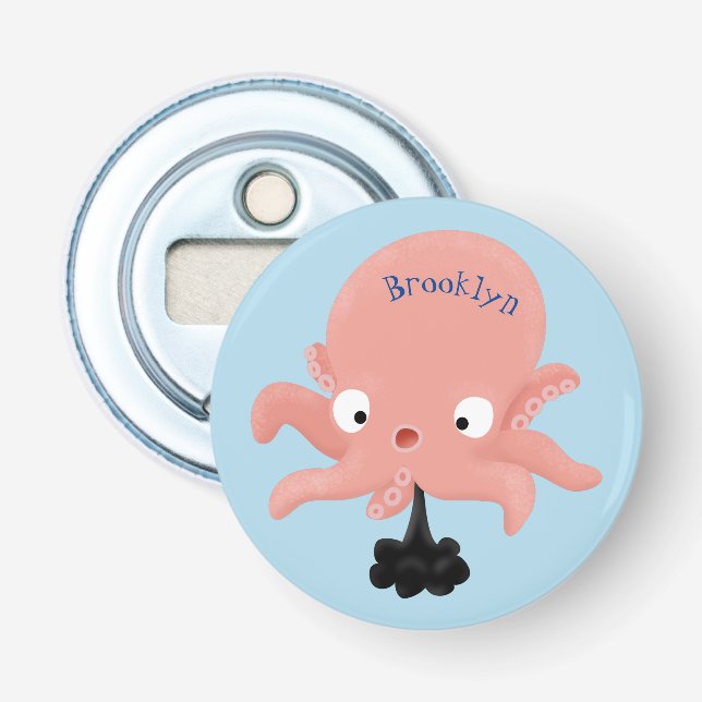 Cute pink baby octopus cartoon humour bottle opener (Front)