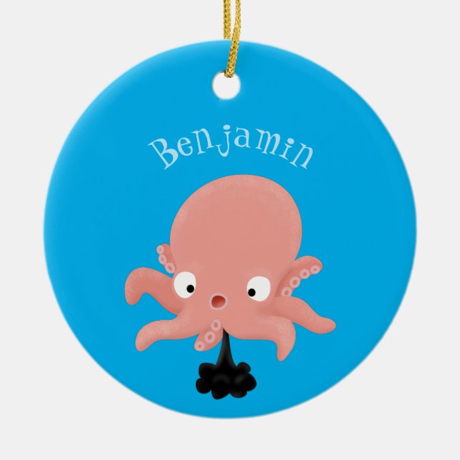 Cute pink baby octopus cartoon humour ceramic ornament (Front)