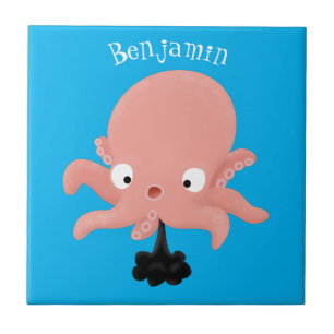 Cute pink baby octopus cartoon humour ceramic tile
