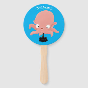 Cute pink baby octopus cartoon humour hand fan