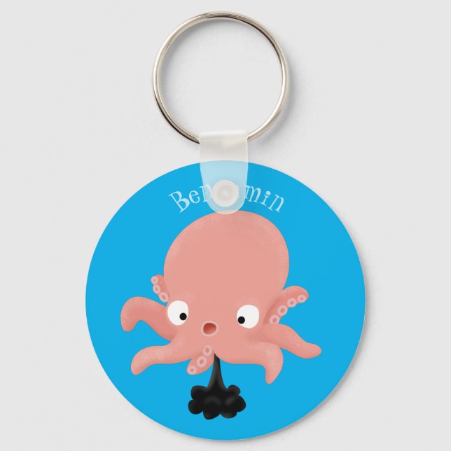 Cute pink baby octopus cartoon humour key ring (Front)