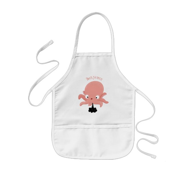 Cute pink baby octopus cartoon humour kids apron (Front)