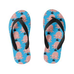 Cute pink baby octopus cartoon humour kid's thongs