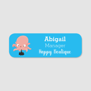Cute pink baby octopus cartoon humour name tag