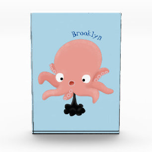 Cute pink baby octopus cartoon humour photo block