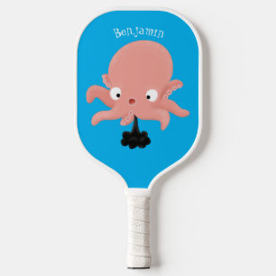 Cute pink baby octopus cartoon humour  pickleball paddle