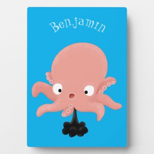 Cute pink baby octopus cartoon humour plaque