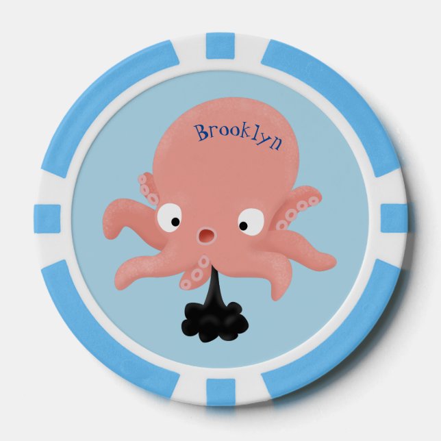 Cute pink baby octopus cartoon humour poker chips (Front)