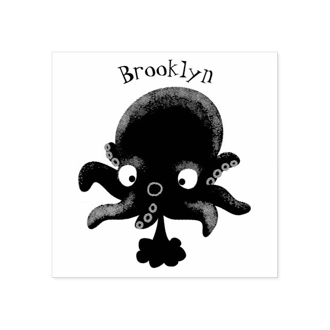 Cute pink baby octopus cartoon humour rubber stamp (Imprint)