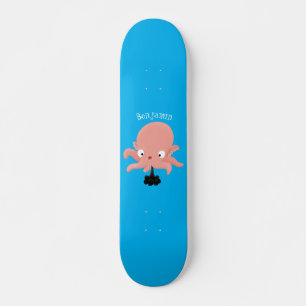 Cute pink baby octopus cartoon humour skateboard