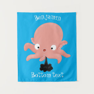 Cute pink baby octopus cartoon humour tapestry