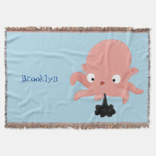 Cute pink baby octopus cartoon humour throw blanket