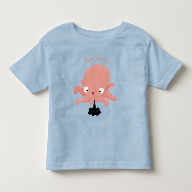 Cute pink baby octopus cartoon humour toddler T-Shirt (Front)