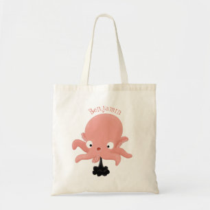 Cute pink baby octopus cartoon humour tote bag