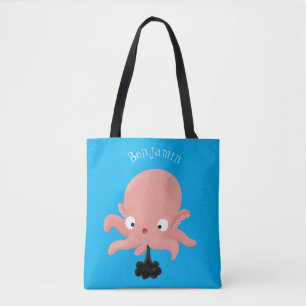 Cute pink baby octopus cartoon humour tote bag