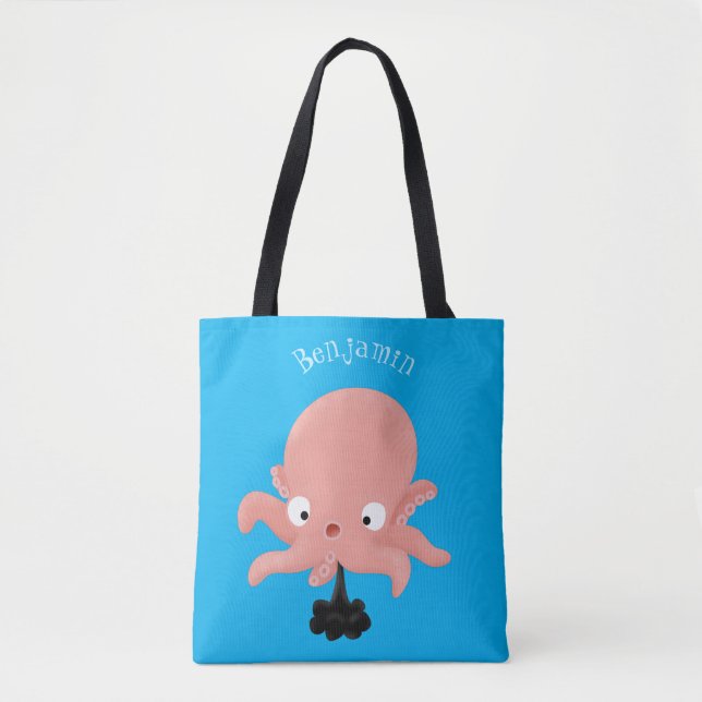 Cute pink baby octopus cartoon humour tote bag (Front)