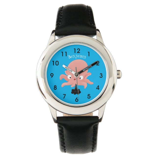 Cute pink baby octopus cartoon humour watch (Front)