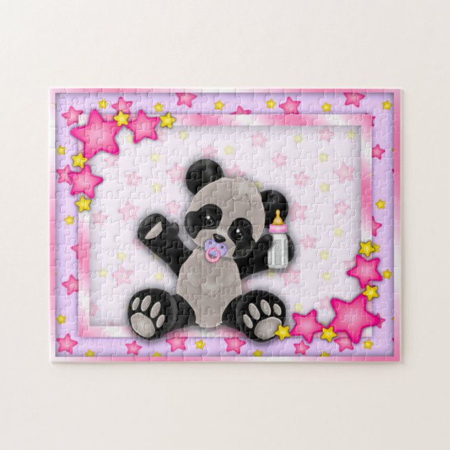 Cute Pink Baby Panda Bear Puzzle (Horizontal)