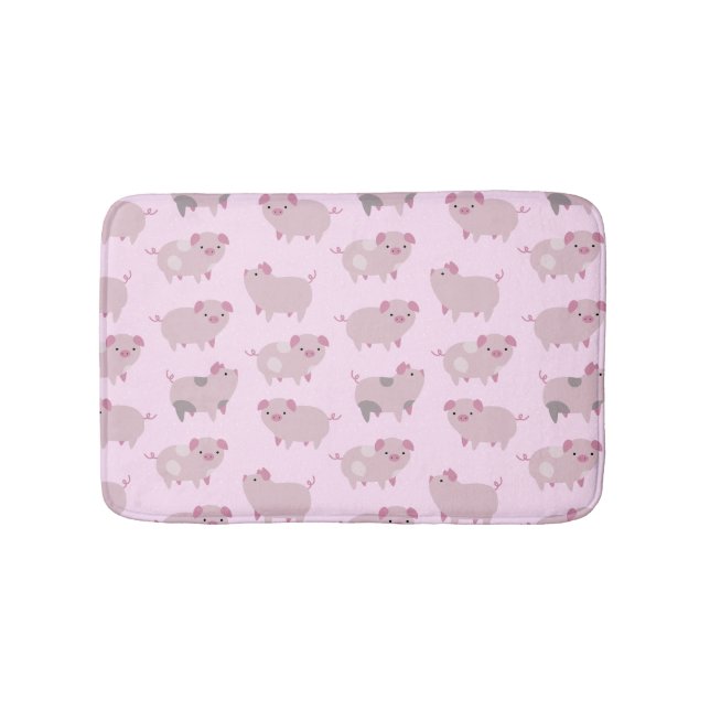 Cute Pink Baby Piglets Pattern & Dots Bath Mat (Front)