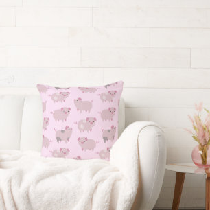 Cute Pink Baby Piglets Pattern & Dots Cushion