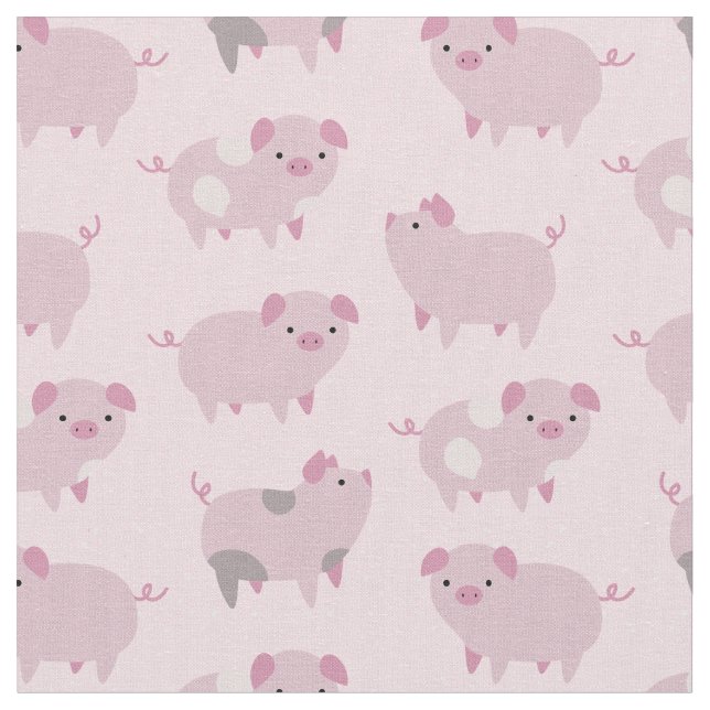 Cute Pink Baby Piglets Pattern & Dots Fabric (Close Up)