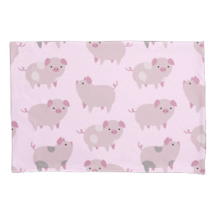 Cute Pink Baby Piglets Pattern & Dots Pillowcase