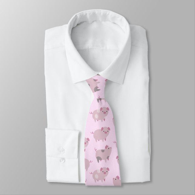 Cute Pink Baby Piglets Pattern & Dots Tie (Tied)