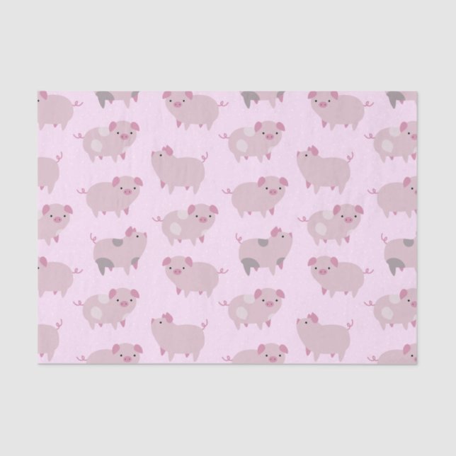 Cute Pink Baby Piglets Pattern & Dots Tissue Paper (Front)