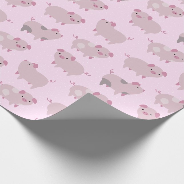 Cute Pink Baby Piglets Pattern & Dots Wrapping Paper (Corner)