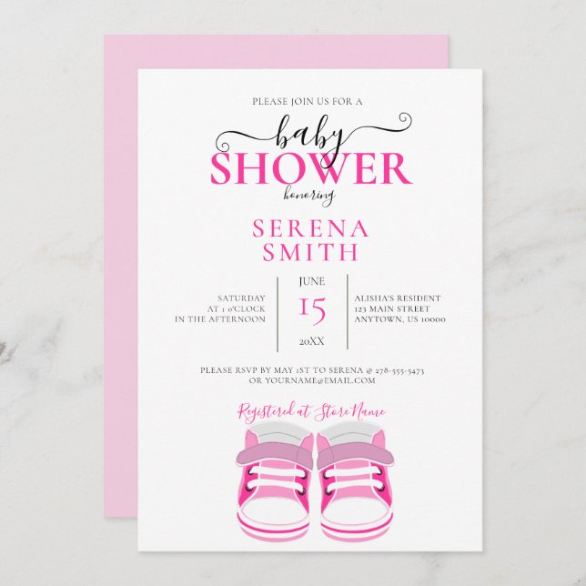 Cute Pink Baby Shoes BABY SHOWER Invitation (Front/Back)