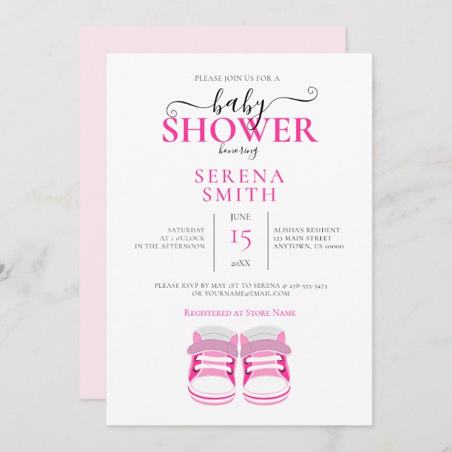 Cute PINK Baby Shoes BABY SHOWER Invitation (Front/Back)