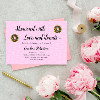 Cute Pink Baby Shower Doughnuts Brunch Invitation